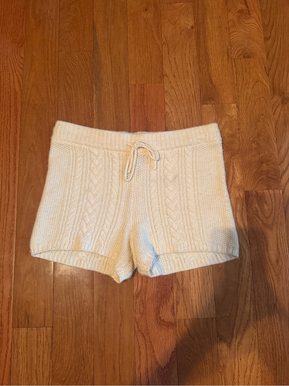 American Eagle Outfitters Cream Cable Knit Drawstring Shorts